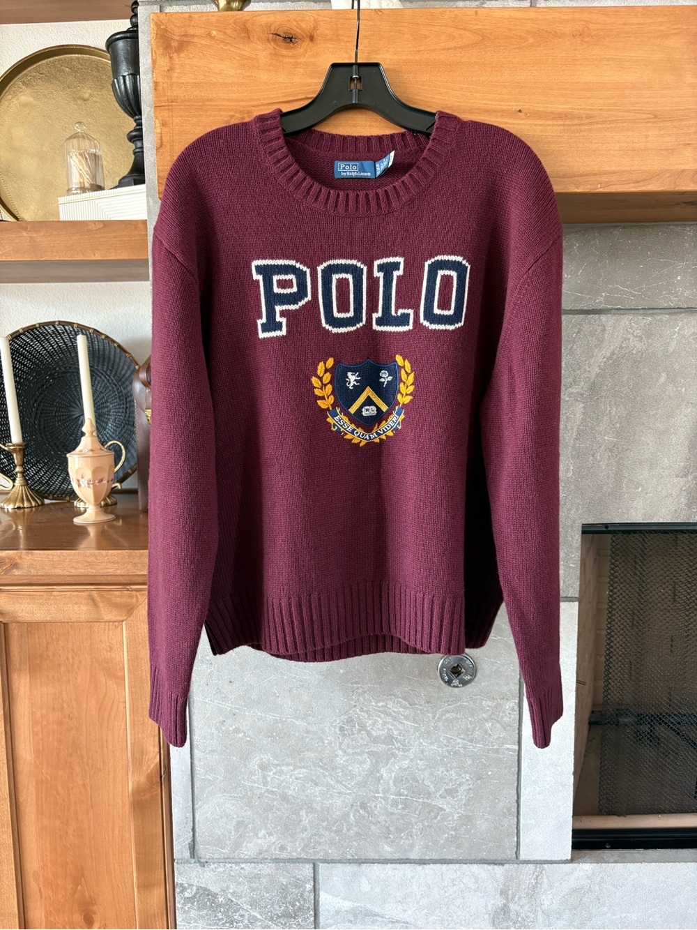Polo by Ralph Lauren Polo Burgundy Crewneck Sweater with Crest